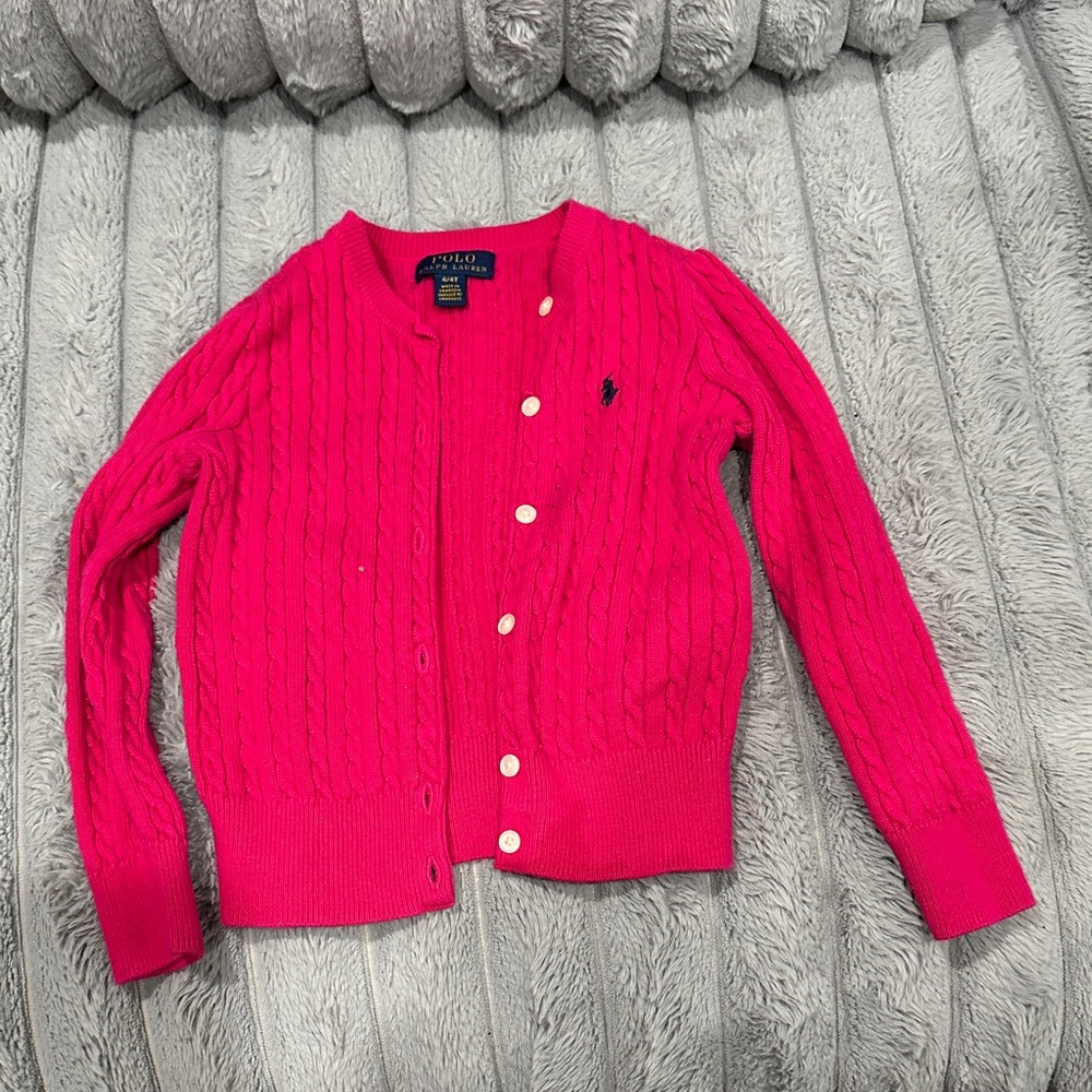 Ralph Lauren Bright Pink Cable Knit Cardigan